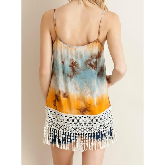 Entro Boho Tie Dye Fringe Tank Top Women's Size Large - Picture 2 of 11